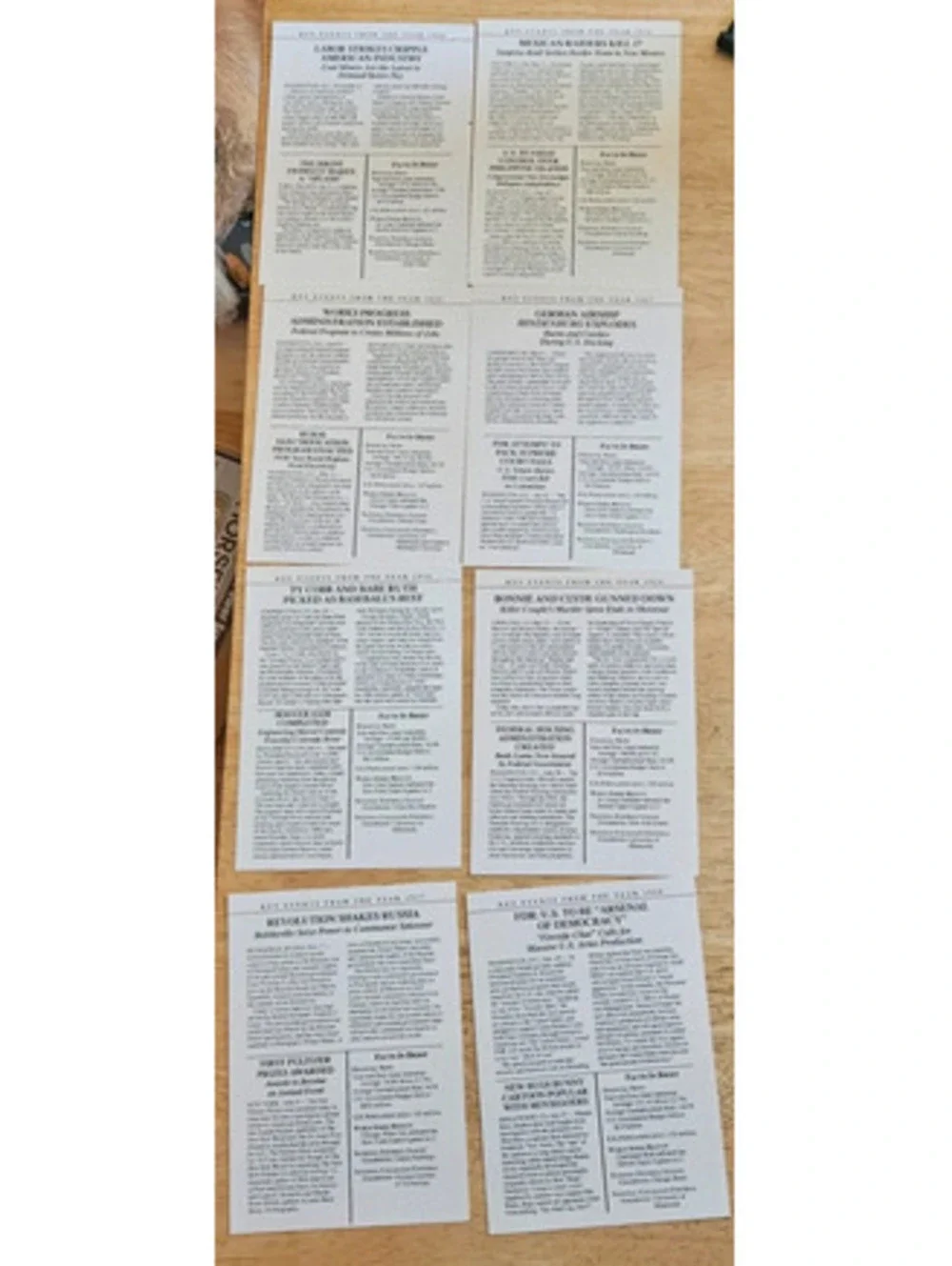 Lot 24 Key Events From the Year News History Cards 1916-1947 Double Sided